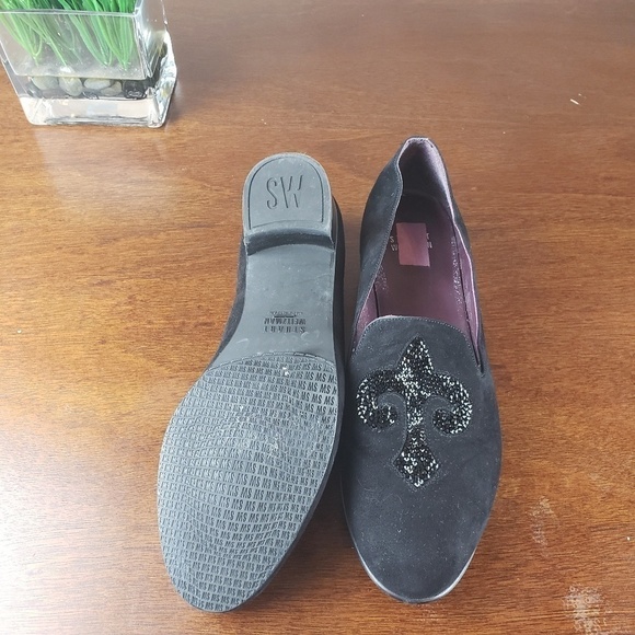 Stuart Weitzman Black Embellished Suede Loafers - Picture 7 of 7